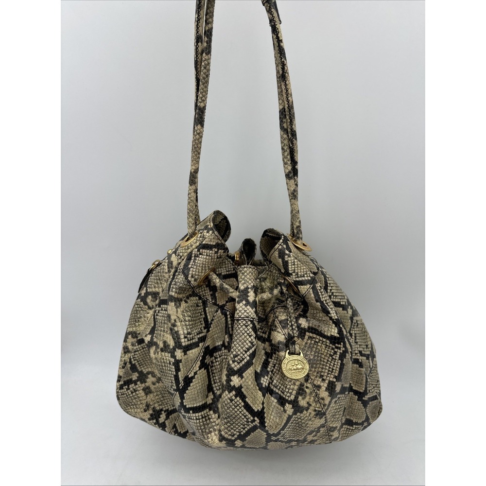 Brahmin EUC Python Drawstring Emb Leather Bucket Style Shoulder Bag 15"X11"